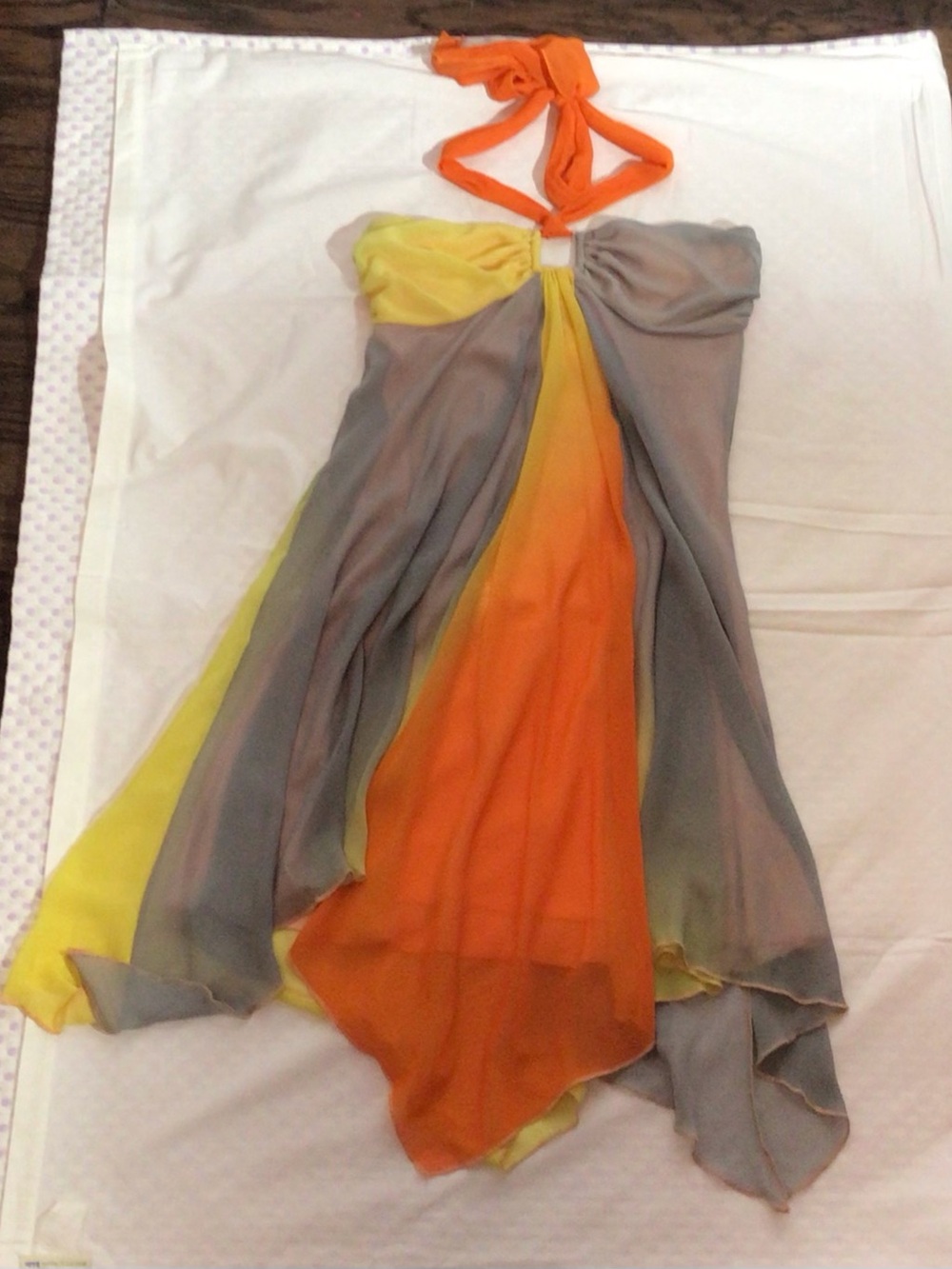 Y2K Multicolor handkerchief hem, chiffon halter dress